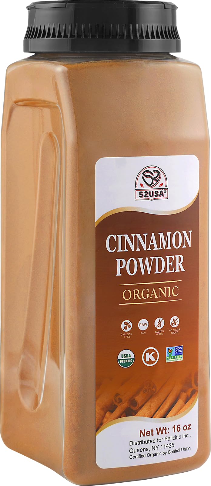 52USA Organic Cinnamon Powder 1 lb (16oz) Pure Ground Cinnamon  100% Certified enhanced Quality Spice-Great for Baking Cooking and Drinks Additive Free  USDA & Kosher Certified  Non-GMO Gluten Free