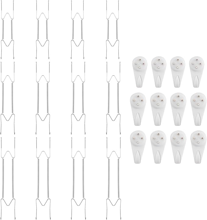 Bilillo 12-Piece Stainless Steel Plate Hangers - Heavy Duty 10/12/14 Inch Invisible Wall Plate Holders with 12 Wall Hooks & 48 Rubber Tip Protectors for 9-16.5 Inch Decorative Plates (Silver)