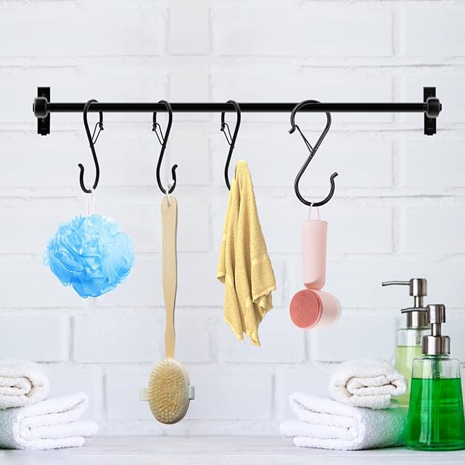 10 Pack S Hooks for Hanging, 3.5 Inch S Hooks Heavy Duty for Hanging Clothes Plants Black S Shaped Hooks with Safety Buckle Pot Rack Closet Hooks for Kitchen Utensil, Pots