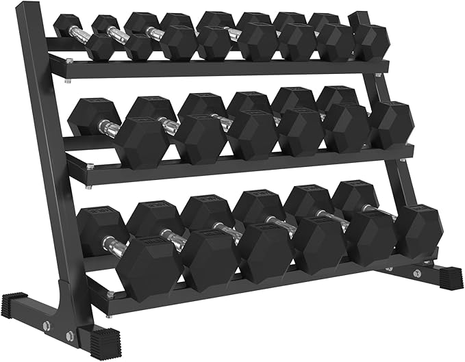 Mikolo Dumbbell Sets with Rack, Rubber Hex Dumbbells, Multiple Choices in 160/200/380/450/550LB, Hand Weights with Chrome ...