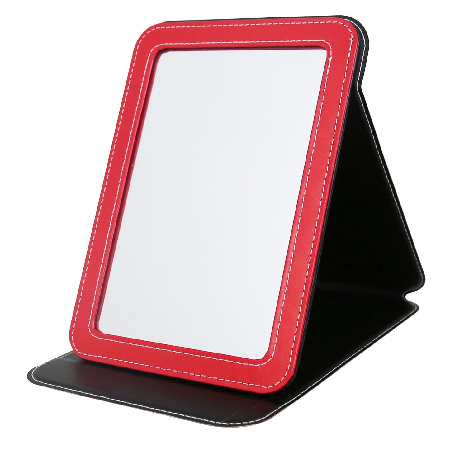 PDOZV Travel Mirror for Desk, 5.3  6.9    Adjustable Rectangle PU Edge Covering Red Foldable Desk Mirror with Stand for Travel C