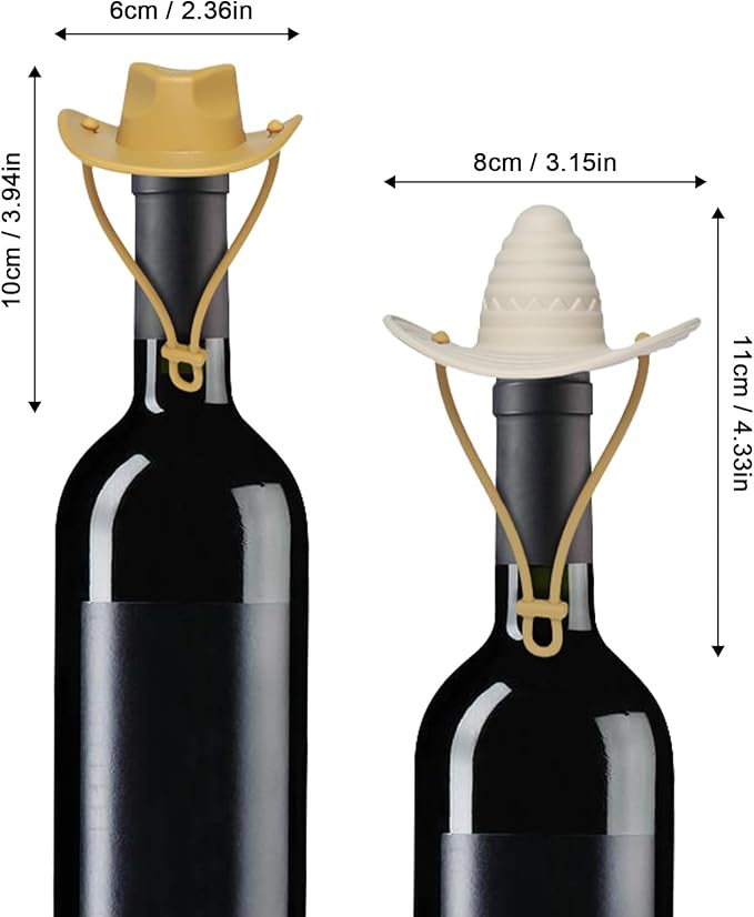 2 Pack Cowboy Hat Silicone Wine Cork, Decorative Wine Stoppers for Wine Glass Bottles,Bottle Stopper with Sombrero Design, Wine Accessories, Keeps Wine Fresh, Wine Gifts (Wheat & coffee)