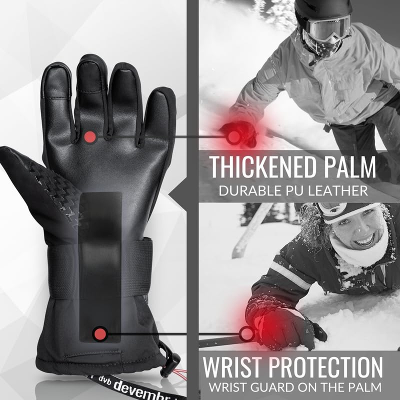 devembr Snowboarding Gloves with Wrist Guards, Ski Gloves Touchscreen