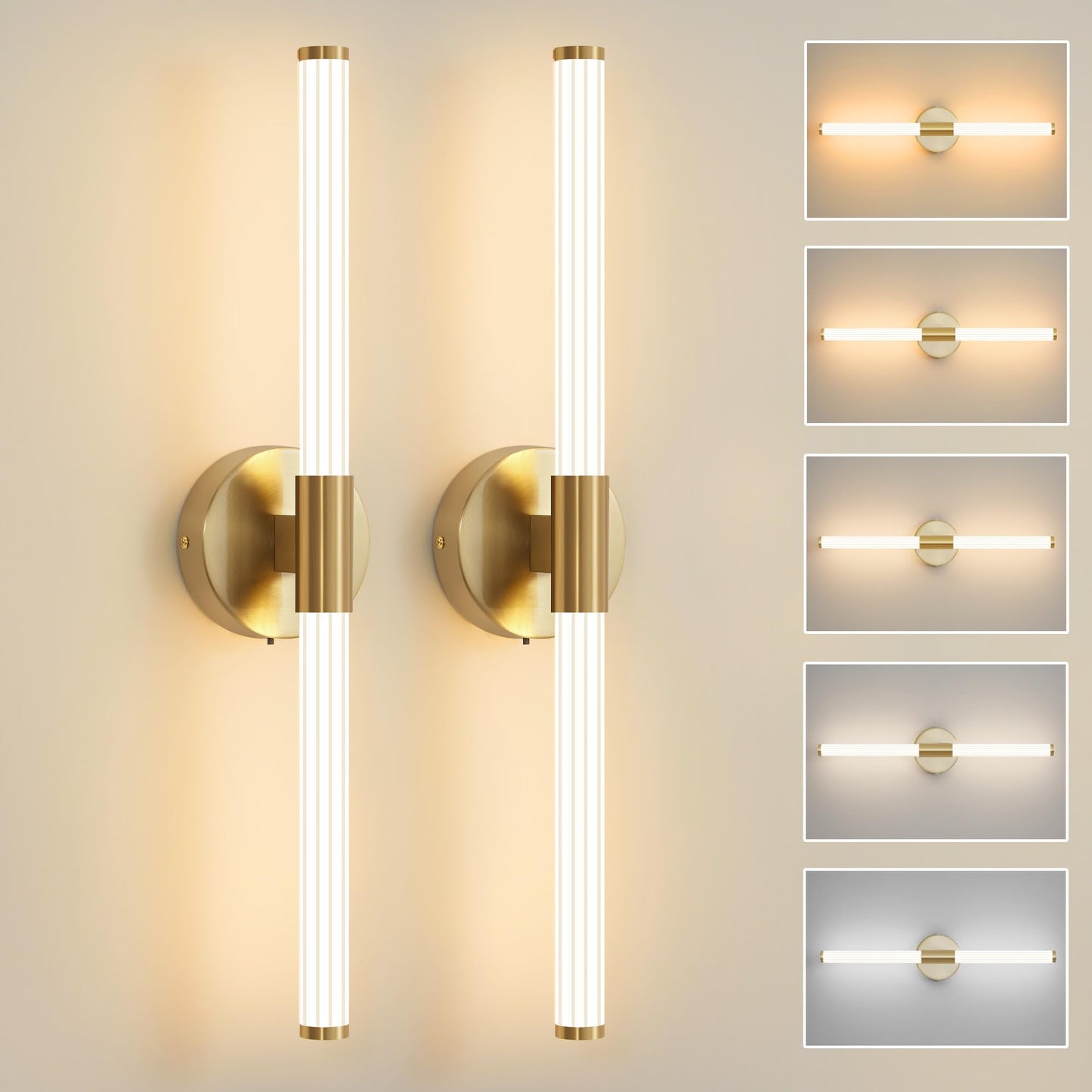 Gold Wall Sconces Set Of Two Hardwired  Dimmable 5Cct Led Bathroom Light Fixtures Over Mirror  360 Full Lighting 23 Inch Vanity Light Bar Modern Wall Sconce For Bathroom Bedroom Living Room