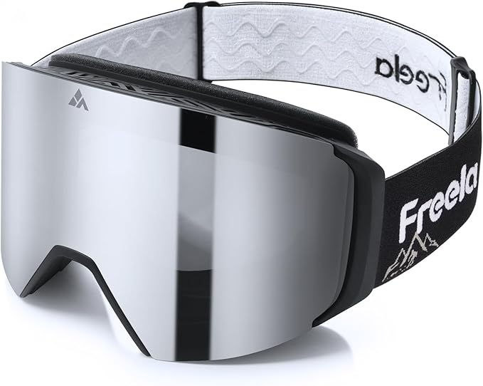 Freela Ski Goggles- Frameless, Magnetic OTG Snow Goggles Interchangeable Lens UV400 Protection Anti-Fog for Adult Men Women