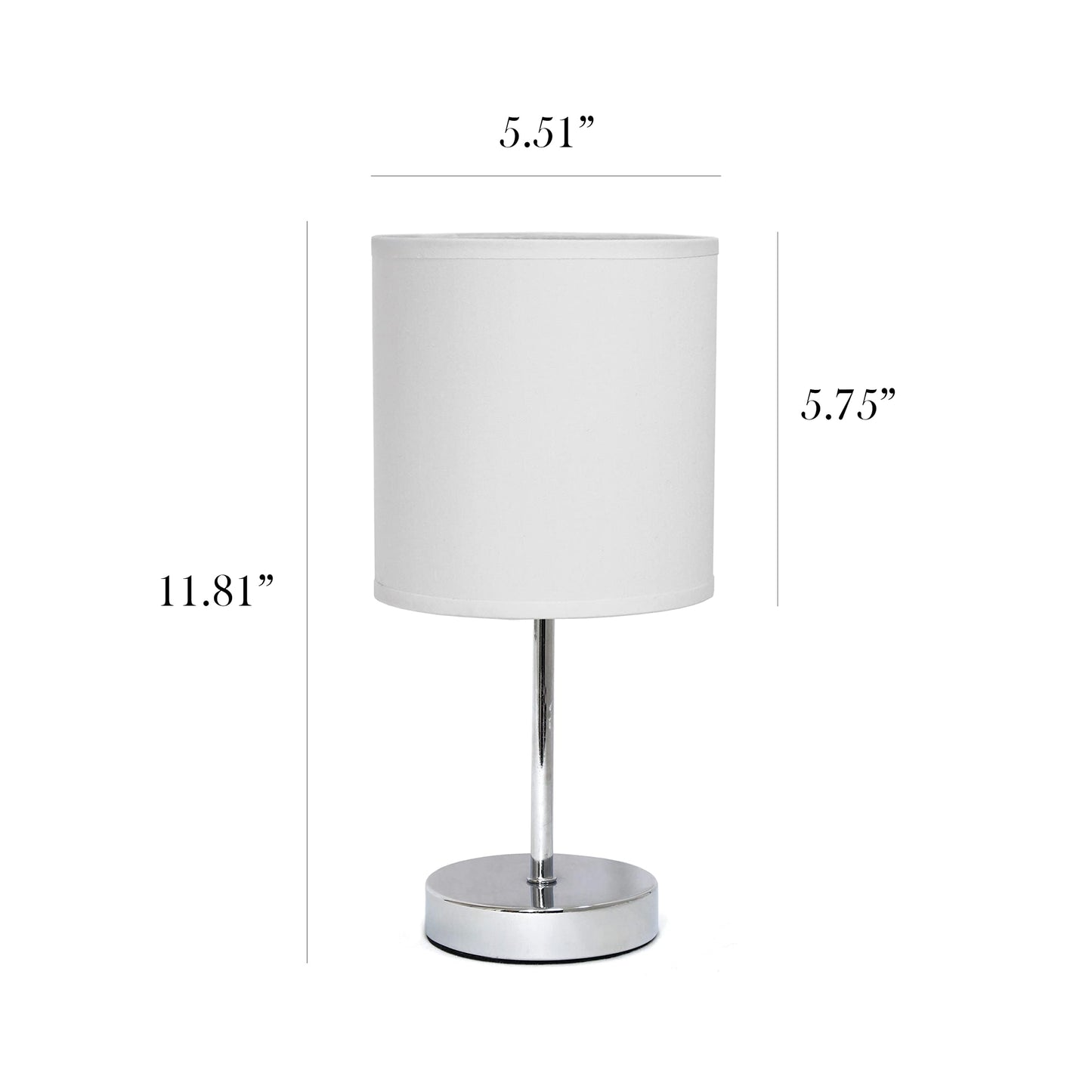 Simple Designs Lt2007-Wht Chrome Mini Table Lamp, Fabric Shade, Metal, White, No Bulb
