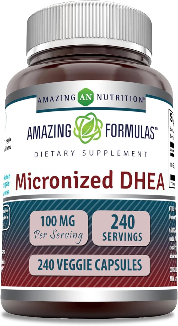 Amazing Formulas Micronized DHEA Supplement | 100 Mg Per Serving | Veggie Capsules| Non-GMO | Gluten Free | Made in USA (2Pack, 120 Count)