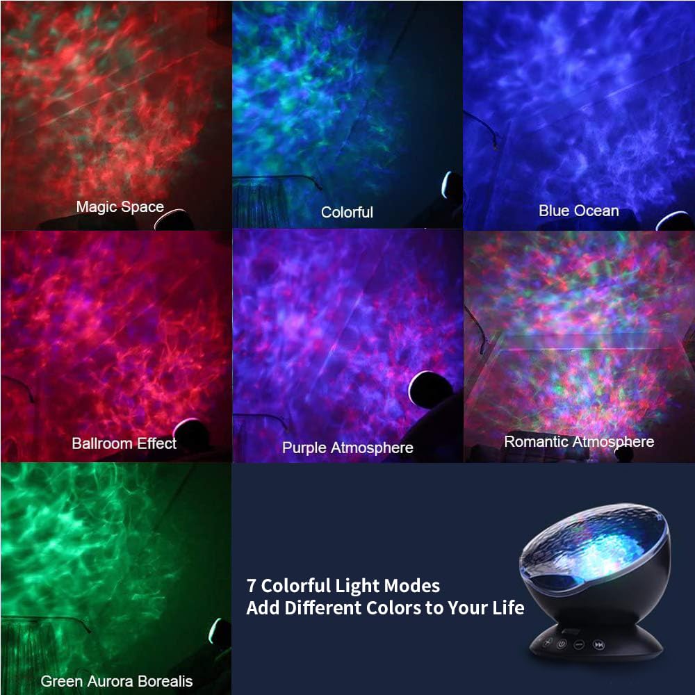 Tomnew Ocean Wave Projector With Remote Control, Dimmable 7 Colors Led, Music Speaker, Black, Model Hyd001