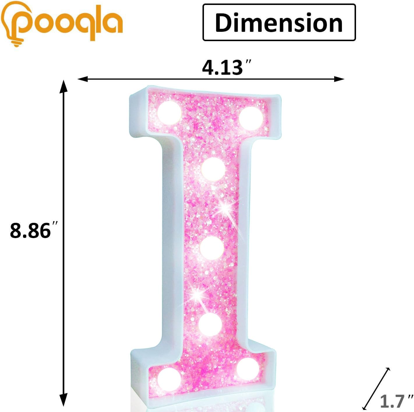Pooqla Led Marquee Letter Lights  Light Up Letters For Birthday Decorations  Glitter Letter Sign Battery Powered Night Light Pink Party Wedding Christmas Girls Gift Bedroom Dorm Decor  Cool White I