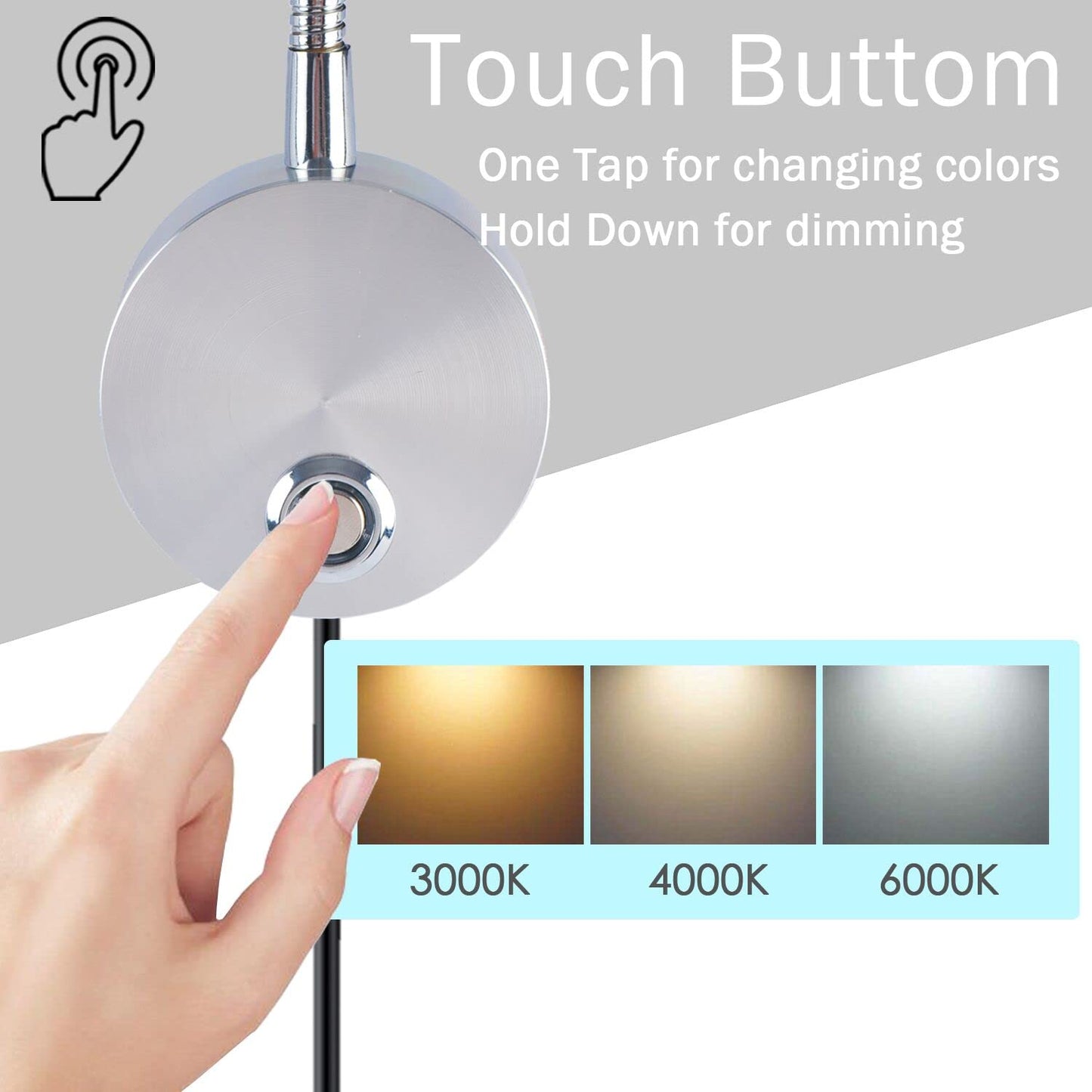 Adust LED Dimmable Wall Mount Reading Light, Adjustable Colour, 3W, Silver, Model RL-2, 1 Pack