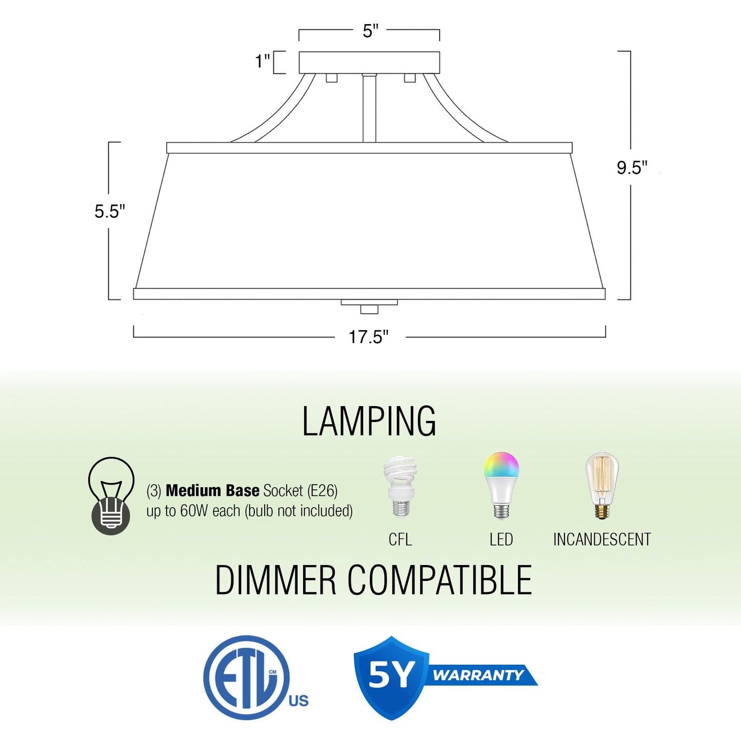 Kira Home Zoey 18 Modern Semi-Flush Mount Ceiling Light, Warm Brass, White Fabric Shade, Model Rv-Csf075-Wb