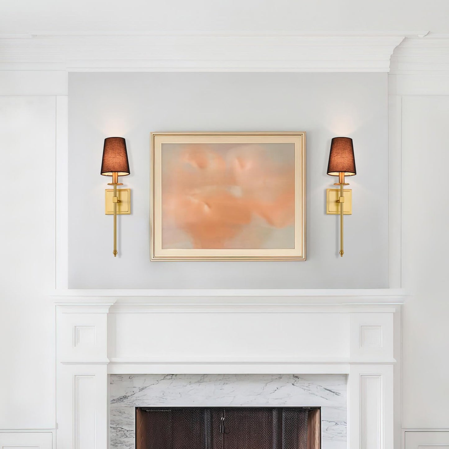 Xinbei Lighting Wall Sconces Set Of 2  Hardwired Brushed Brass Sconce Lighting With Black Fabric Shade Modern Wall Mount Light Fixture For Bathroom Bedroom Living Room Hallway Xb-W1307-Bs