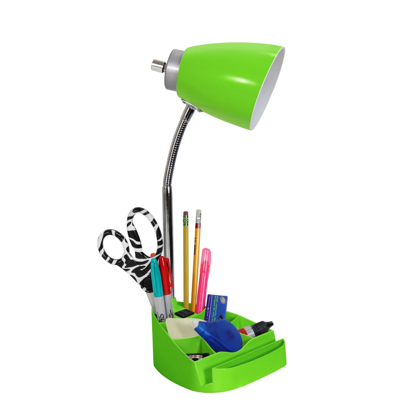 Simple Designs Gooseneck Desk Lamp with iPad Stand, Book Holder, Charging Outlet, 18.5in, Green, Model LD1094-GRN