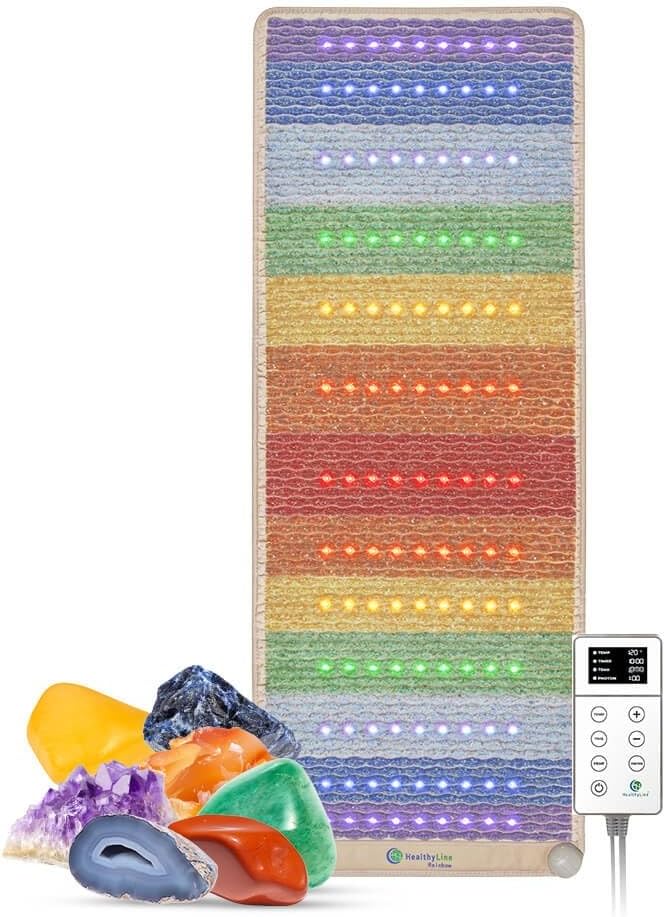 HealthyLine Rainbow Infrared Heating Pad - Full Body Heating Pad - Heat Therapy with Natural Chakra Stones and Healing Cry...