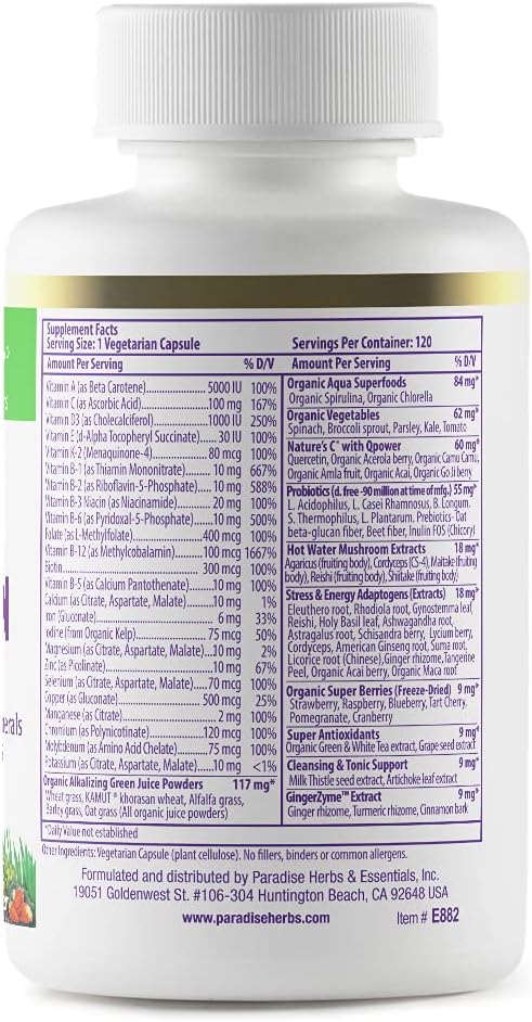 Paradise Herbs ORAC Energy Greens, Multi-Vitamin with Iron & Collagen Extreme Bundle