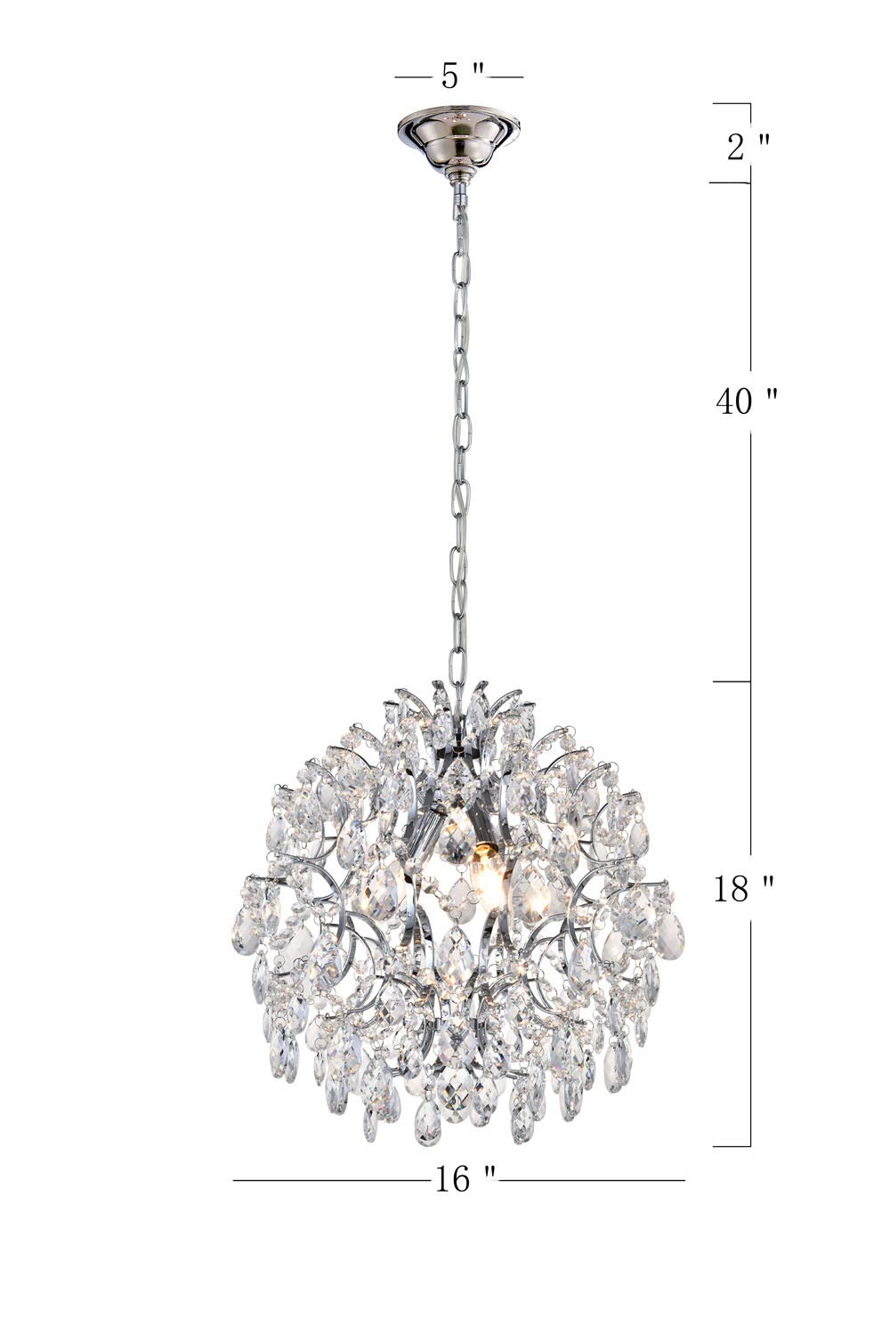 Bestier Modern Pendant Chandelier, Crystal Raindrop Design, 16 D X 18 H, Chrome Finish, 3 E12 Bulbs Required, Ideal For Dining Room, Bedroom,
