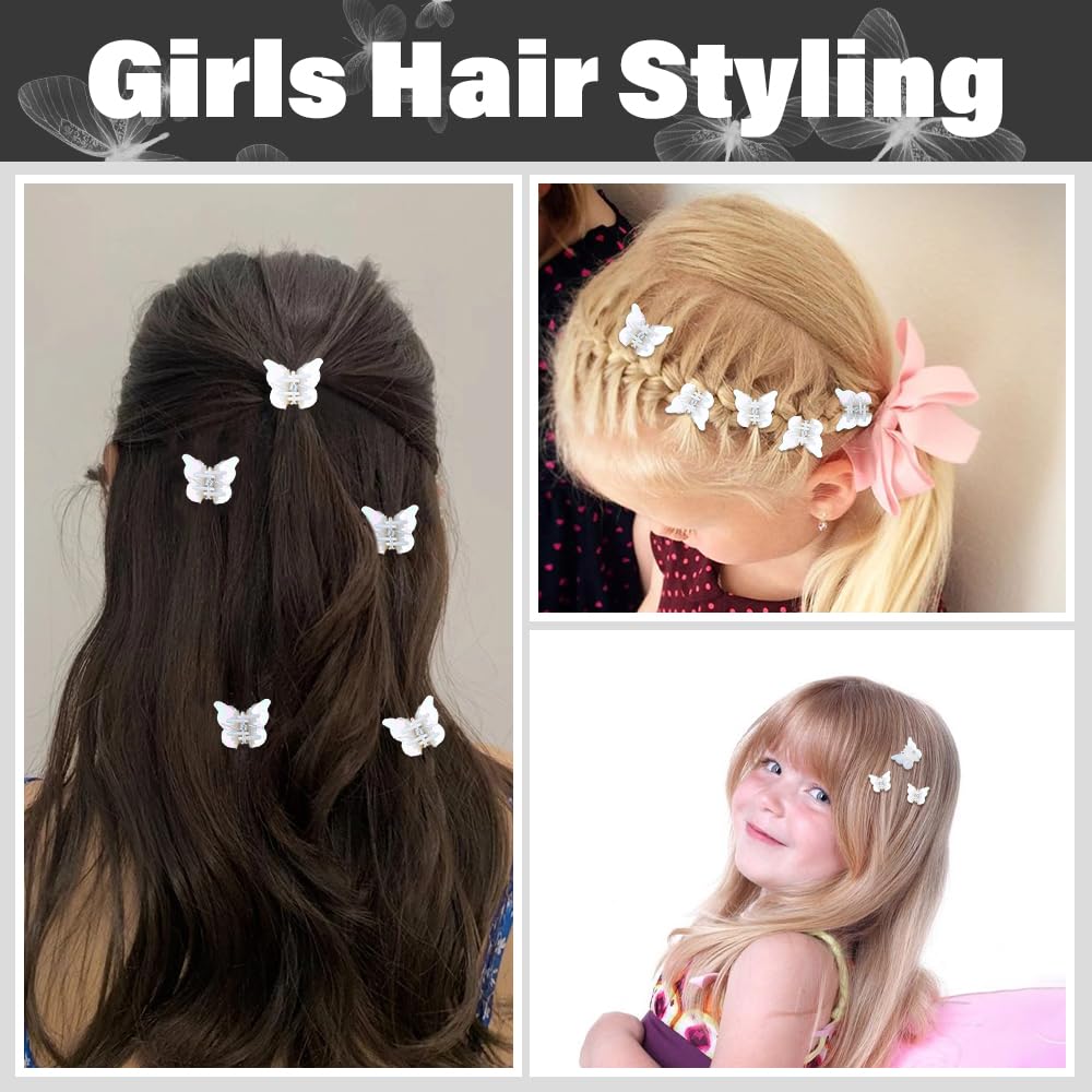 Ahoney 60PCS Mini Butterfly Hair Clips for Hair with Box Glitter 90s Y2k Hair Accessories for Girls Women (White)