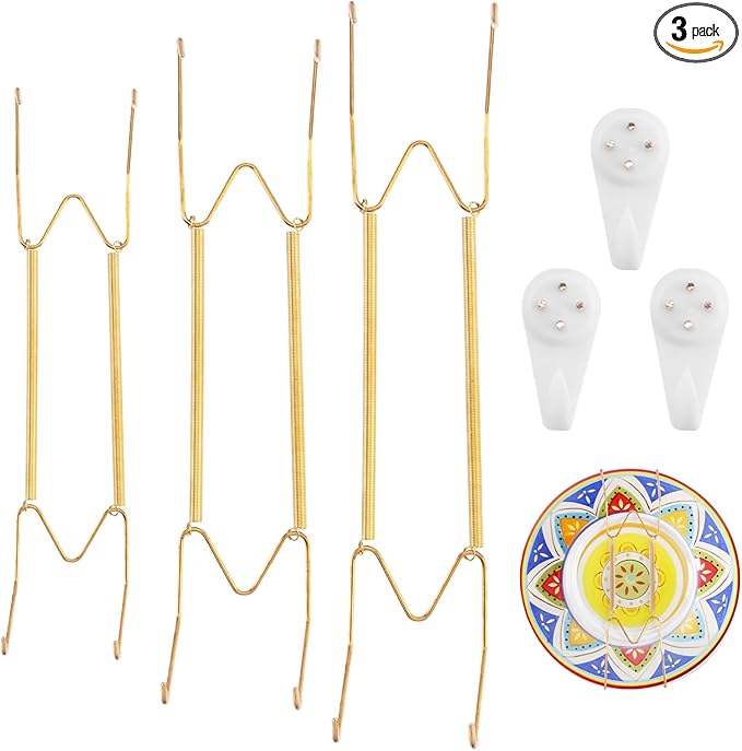 3 Pack 12/14/16 Inch Decorative Plate Medium Plate Hangers for The Wall, Invisible Stainless Steel Wall Hangers for Display with Hooks, for Platter/Dish/Picture