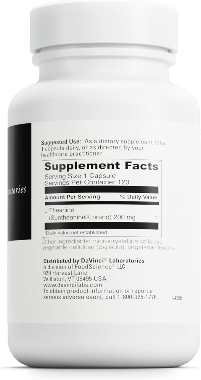 DAVINCI Labs L-Theanine - Brain Function Supplement - Helps Support Relaxation, Focus, Calm Feelings & More with Suntheanine L-Theanine* - 120 Vegetarian Capsules