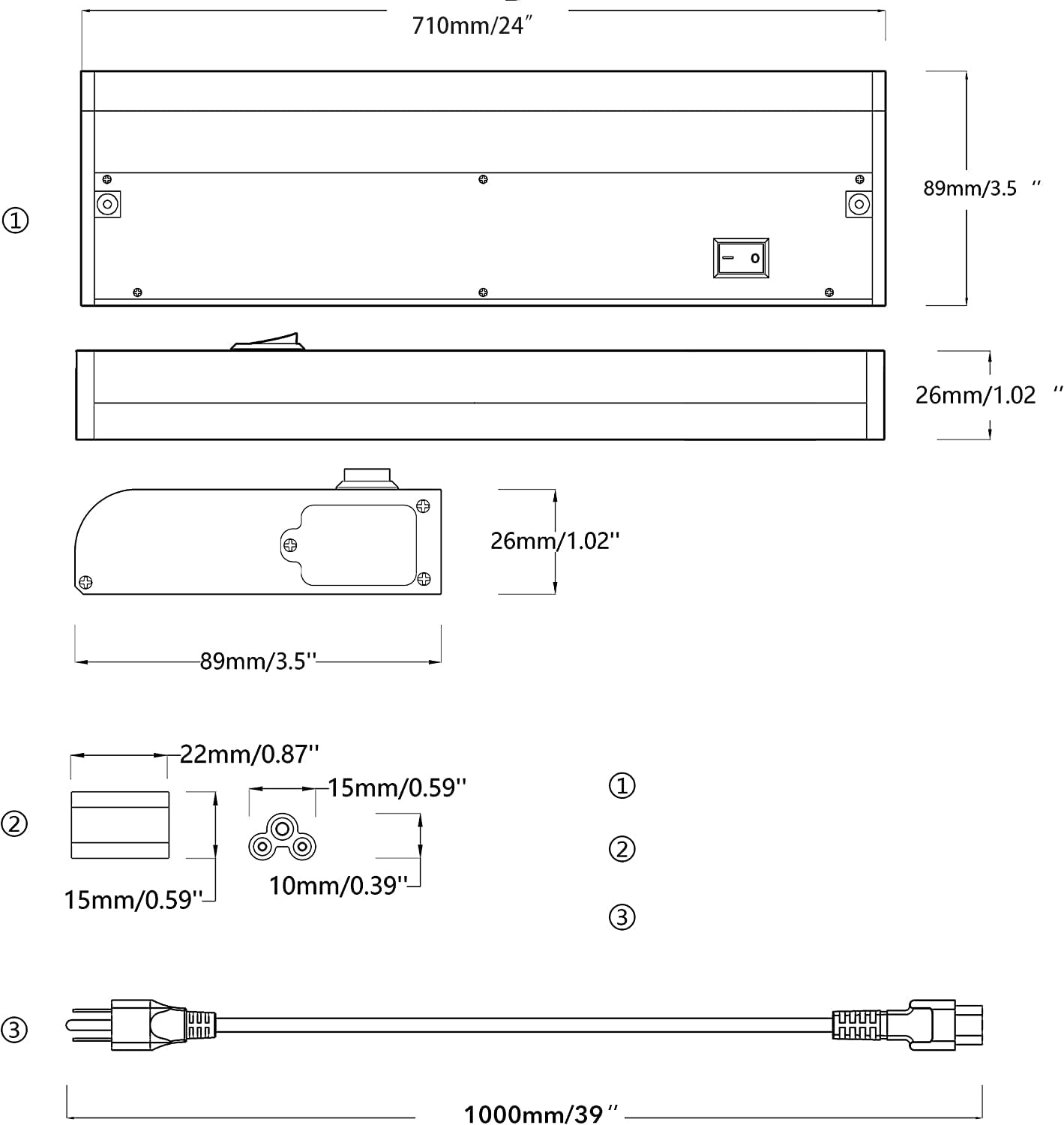 LAMPAOUS LED Under Cabinet Lighting, Smart Dimmable RGB & White, Hardwired, 2-Bar 24 Inch, Aluminum, Model LPS-FS-9, White