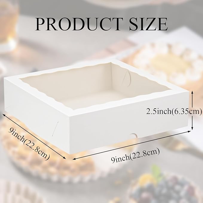 White Bakery Boxes (12pcs, 9x9x2.5 Inches) – For Valentine's & Christmas: Ideal for Cookies, Pie, Chocolate Covered Strawberries, Breakable Heart & Charcuterie