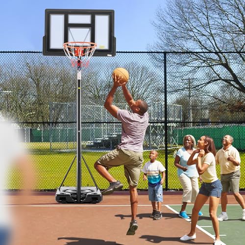DUMOS 10FT Adjustable Height Portable Basketball Hoop Outdoor for Adult, 44 Inch Shatterproof Backboard w/Shock Absorbent ...