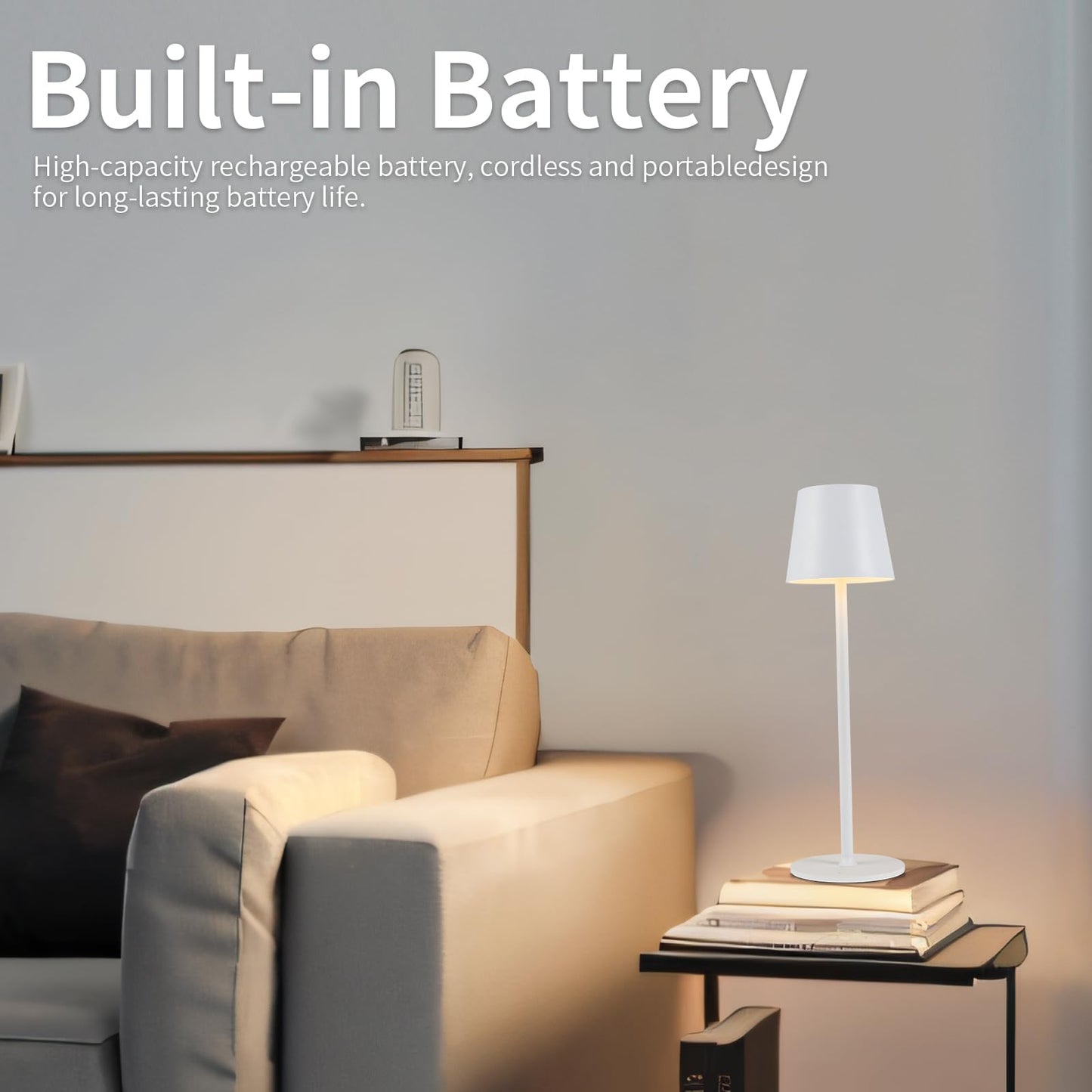 BGFHome Cordless LED Desk Lamp, 5000mAh Rechargeable, Touch Control, Minimalist Design, White, Model DLWHITE