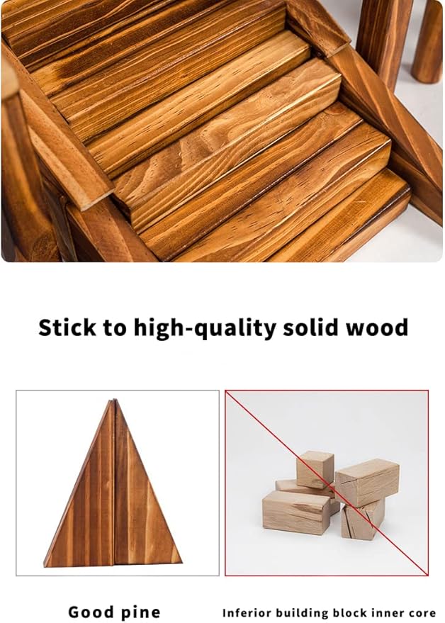 Large Vintage Solid Carbonized Wooden Building Blocks Set for Kids 3-12 Outdoor(57pcs,10.7 lbs), Big Sensory Wood Building Toys for Toddlers, Outside Wooden Blocks for Preschool