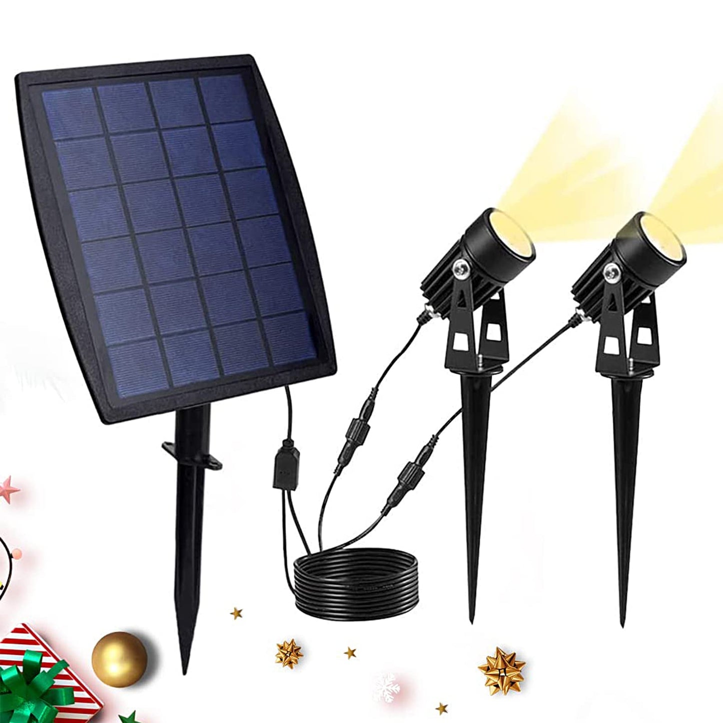 DINGLILIGHTING LED Solar Landscape Spotlights, 2-in-1, Warm Light, Model WS-FPS2-2B, Waterproof Outdoor Lighting for Yard and Garden