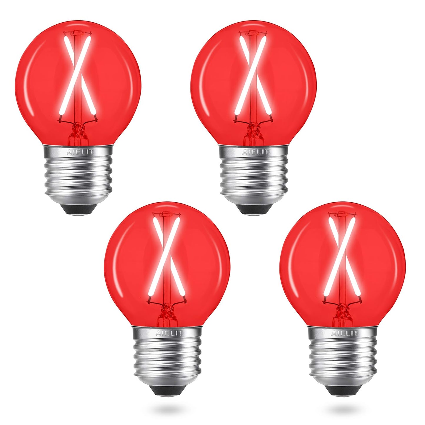 A15 Red Light Bulbs  25 Watt Equivalent  Energy Efficient 2W  E26 Standard Base  Dimmable Globe Led Bulb For Christmas Halloween Party Decoration  Home And Holiday Lighting  4-Pack