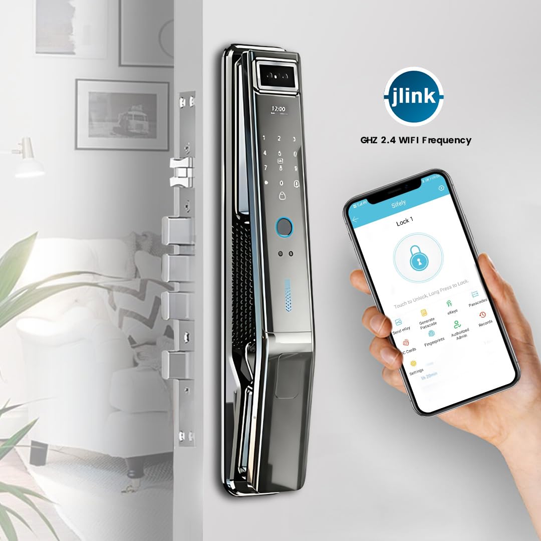 Smart Door Lock with 3D Face Recognition & Camera – 7-in-1 Keyless Entry via Palm Vein, Fingerprint, Passcode, Card, WiFi App (JLink), Key, Video Intercom & Doorbell, Alexa - Easy Install