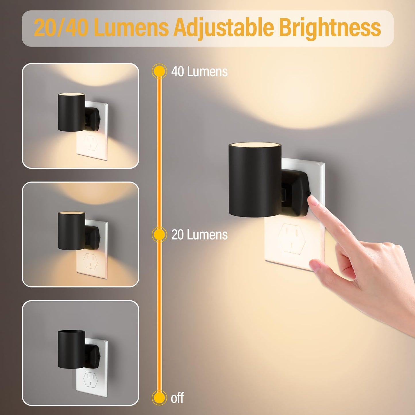NOVELUX LED Night Light Plug-in, Dimmable, Warm 2700K, Wall Lights for Bedroom, Hallway, 4 Pack, Model NL-1.2W-2700