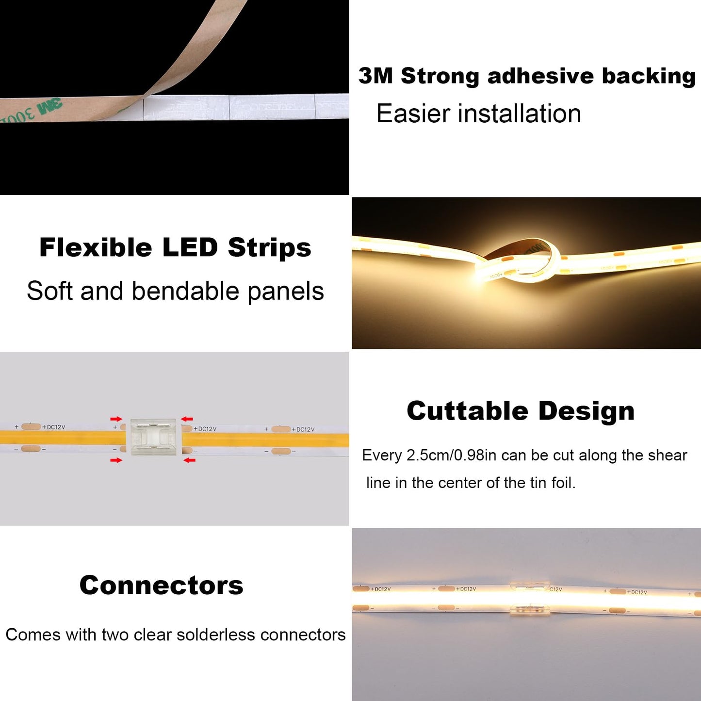 Topai 12V Cob Led Strip Light, Warm White, 16.4Ft, Ip65 Waterproof, 480 Leds/M, Model Cobw1-480, High Density For Diy Projects