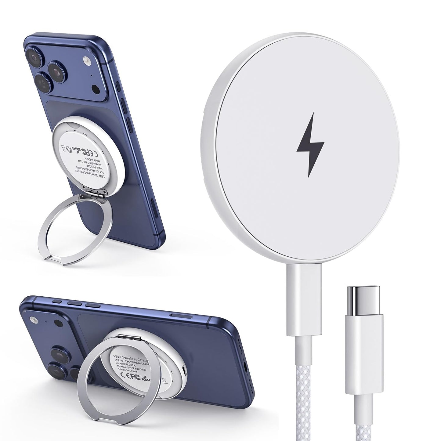 Getop 2 in 1 for MagSafe Magnetic Wireless Charger Pad & Stand for iPhone 12-17(All Series) with 6.6Ft USB-C Woven Charging Cabl