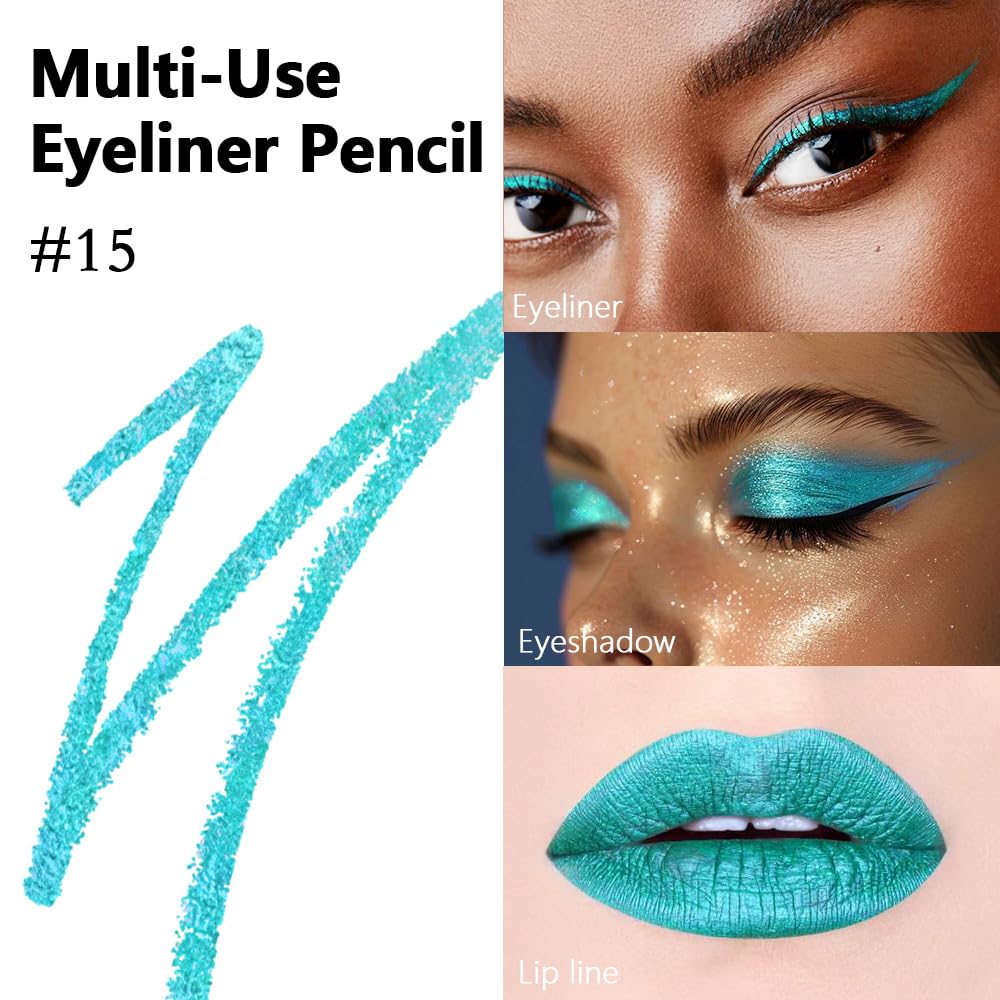 Kaely Gel Eyeliner Pencil for Women, Blue Green Eye Liner Waterproof Smudge Proof with Sharpener, Waterline Eye Makeup Liners, d