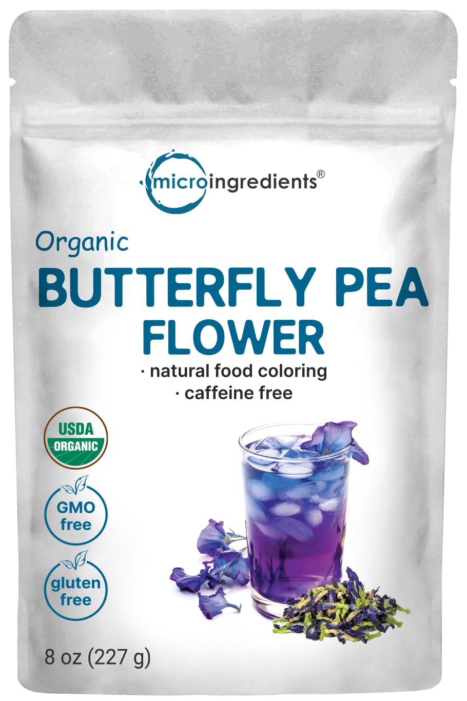Micro Ingredients Organic Butterfly Pea Flower Tea  8 oz (680+ Cups) | Loose Leaf Herbal Tea | Natural Blue & Purple Color | Rich in Antioxidants | Caffeine-Free  Non-GMO  No Sugar