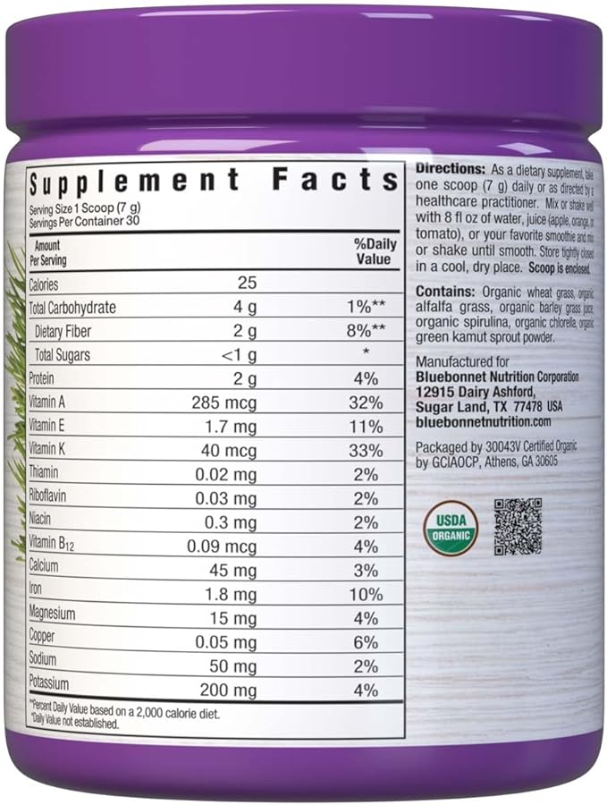 Bluebonnet Nutrition Super Earth Organic, Green Powder, 7.4 Oz