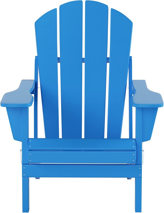 WO Home Furniture Adirondack Chair Table Set of 2 PCS Outdoor Folding Chair w Side Table Weather/UV Resistant for Lawn, Garden, Bon Fire, Balcony (Pacific Blue)