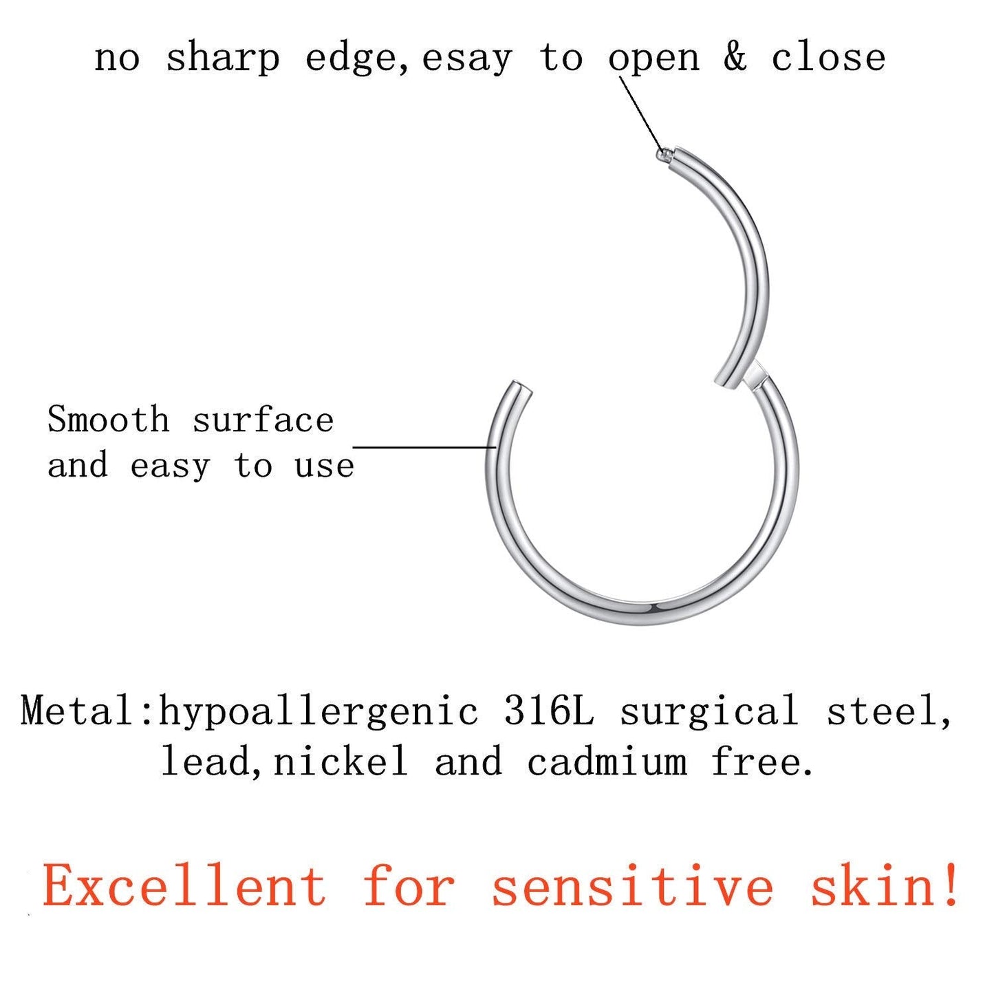 FOLLOWMOON 7mm Septum Ring Silver Nose Rings Hoop 18 Gauge Nose Hoop Helix Daith Tragus Earrings Hinged Segment Septum Clicker L