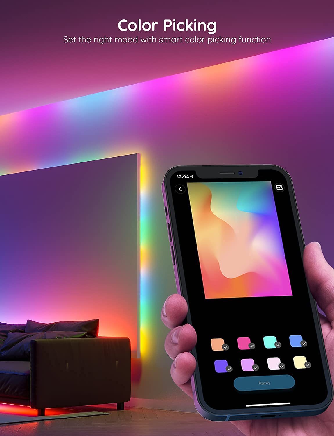 Govee Rgbic Led Strip Lights, 16.4Ft Bluetooth Color Changing, Music Sync, App Control, Plastic, Model H6125
