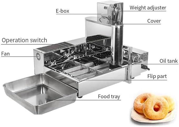 Automatic Donut Machine, Digital Donut Fryer,Donuts Making Machine Frying Mini Donuts Maker Adjustable Thickness Stainless Steel 5.5L Hopper 1750 unit/h,110V