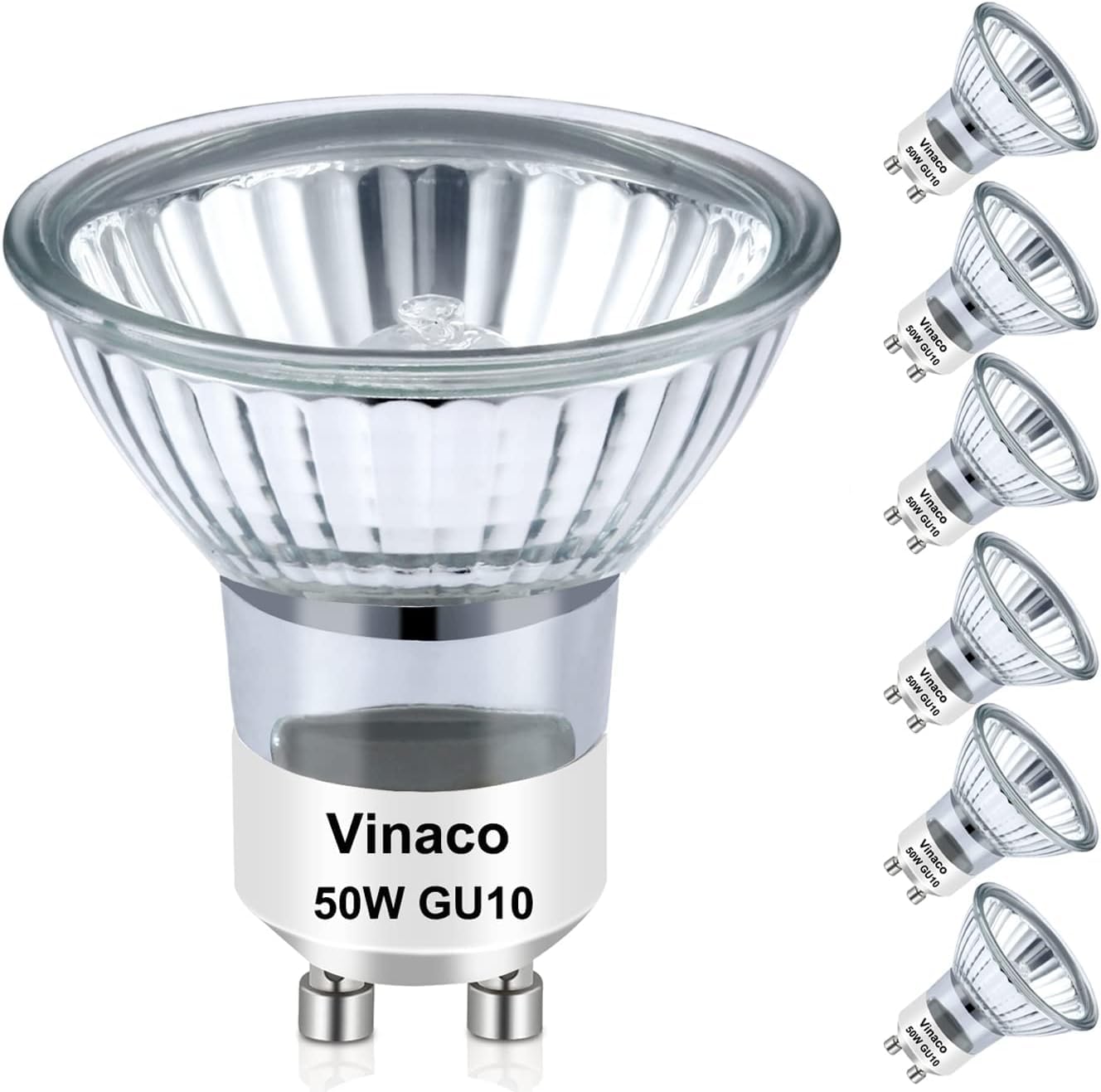 Vinaco Halogen GU10+C 120V 50W Long Lasting, Candle Warmer lamp Bulb 50 watt Warm White 2800K, Dimmable 50watt MR16 with Glass Cover for Track Lighting, Range Hood, Pack of 6