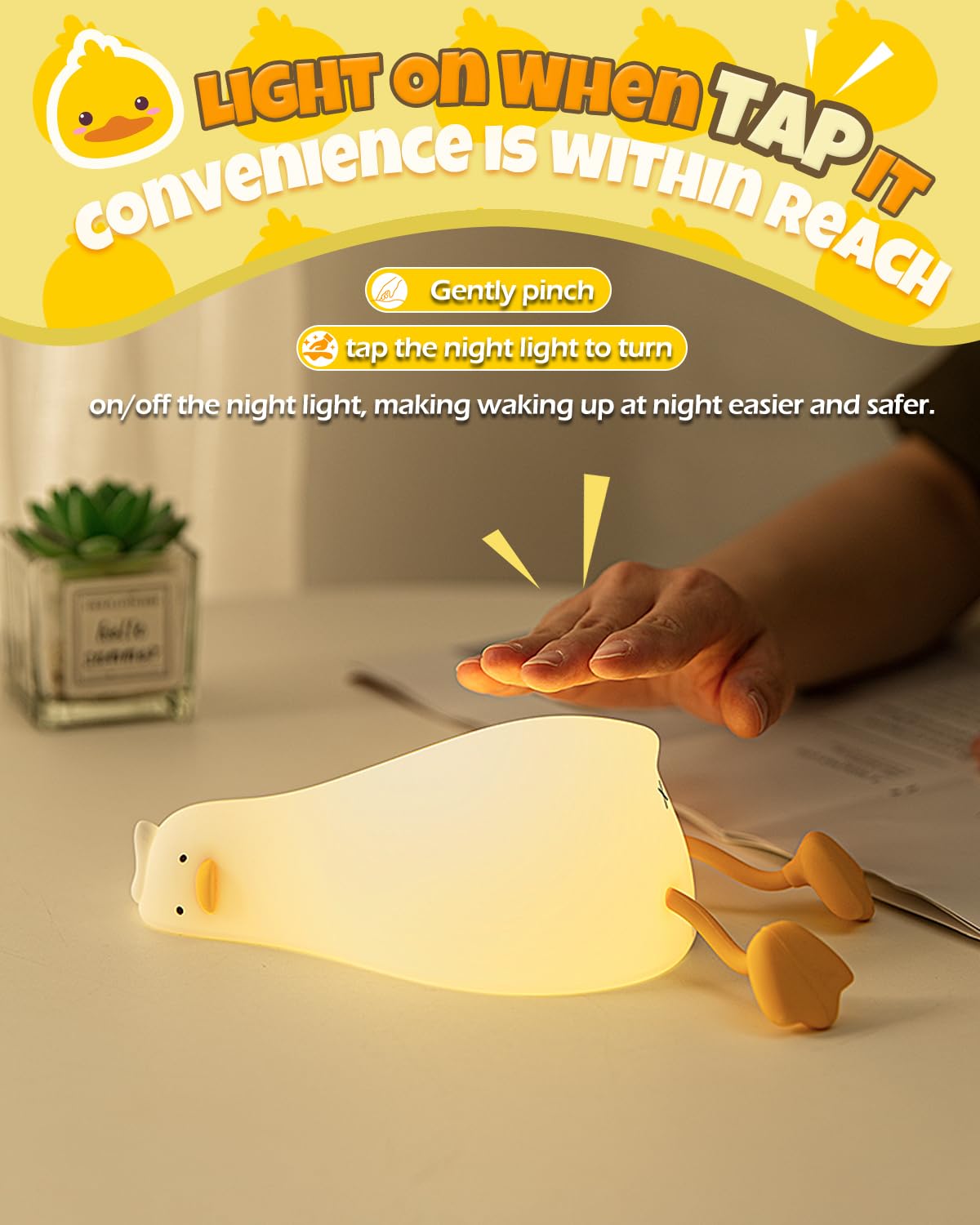 Cute Duck Night Light  Animal Lamp  Food Grade Silicone  Rechargeable  3 Level Dimmable  Squishy Nursery Nightlight For Desk Decor  Funny Gifts Stuff For Boys Girls Baby  White Elephant Gifts