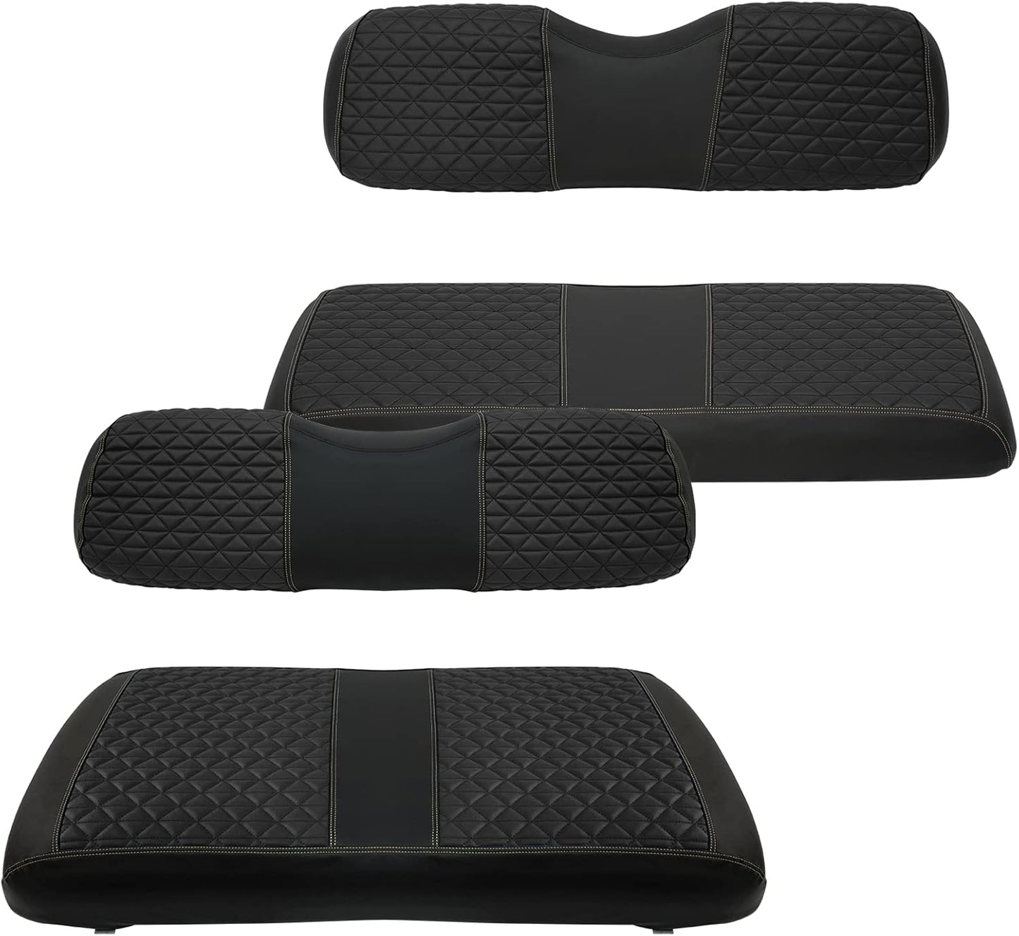 XUANYUDG0769 Golf Cart Front and Rear Seat Covers for EZGO TXT/RXV Club Car DS/Precedent Yamaha G29, Vinyl Leather Made/Adjustable Straps and Retractable Buckle/No Stapler Required,4PCS