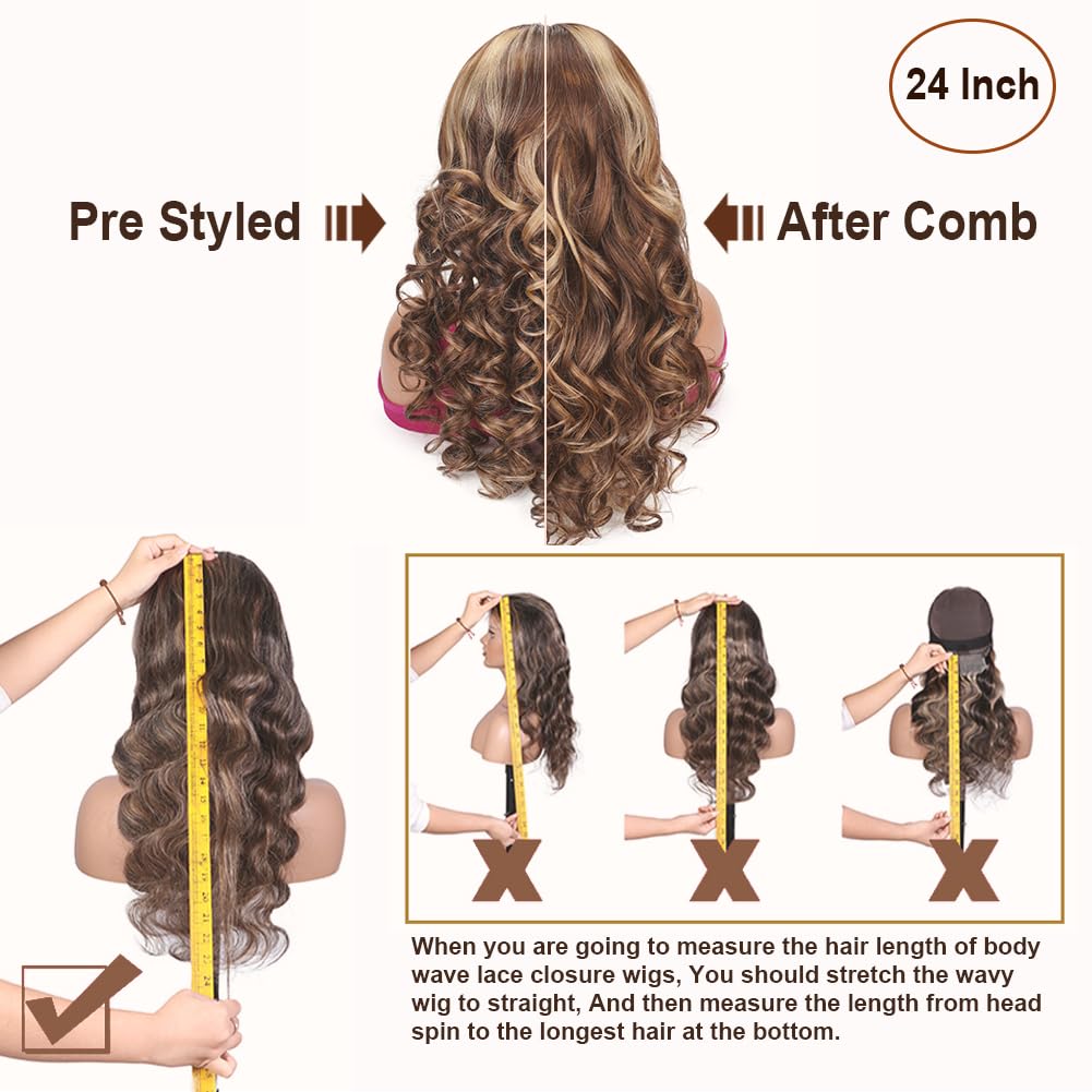 Highlight Ombre 5x5 Pre Plucked Pre Cut Lace Front Wigs Human Hair 4/27 Colored Bouncy Body Wave Lace Frontal Wig Honey Blonde O