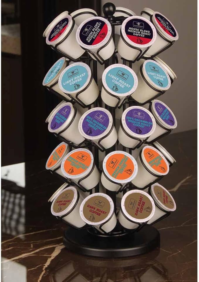40x Pods Capacity K Cup Holders,K Cup Holder, K Cups Holder,K Cup Carousel, Coffee Pods Holder Storage Organizer Stand, No Assembly Required, Black (Deluxe Version,40 Pods Capacity)