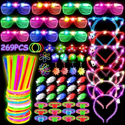 MIBOTE 269Pcs Led Light Up Toys Party Favors Glow in the Dark Party Supplies for Kid/Adults Halloween with Light Up Glasse...
