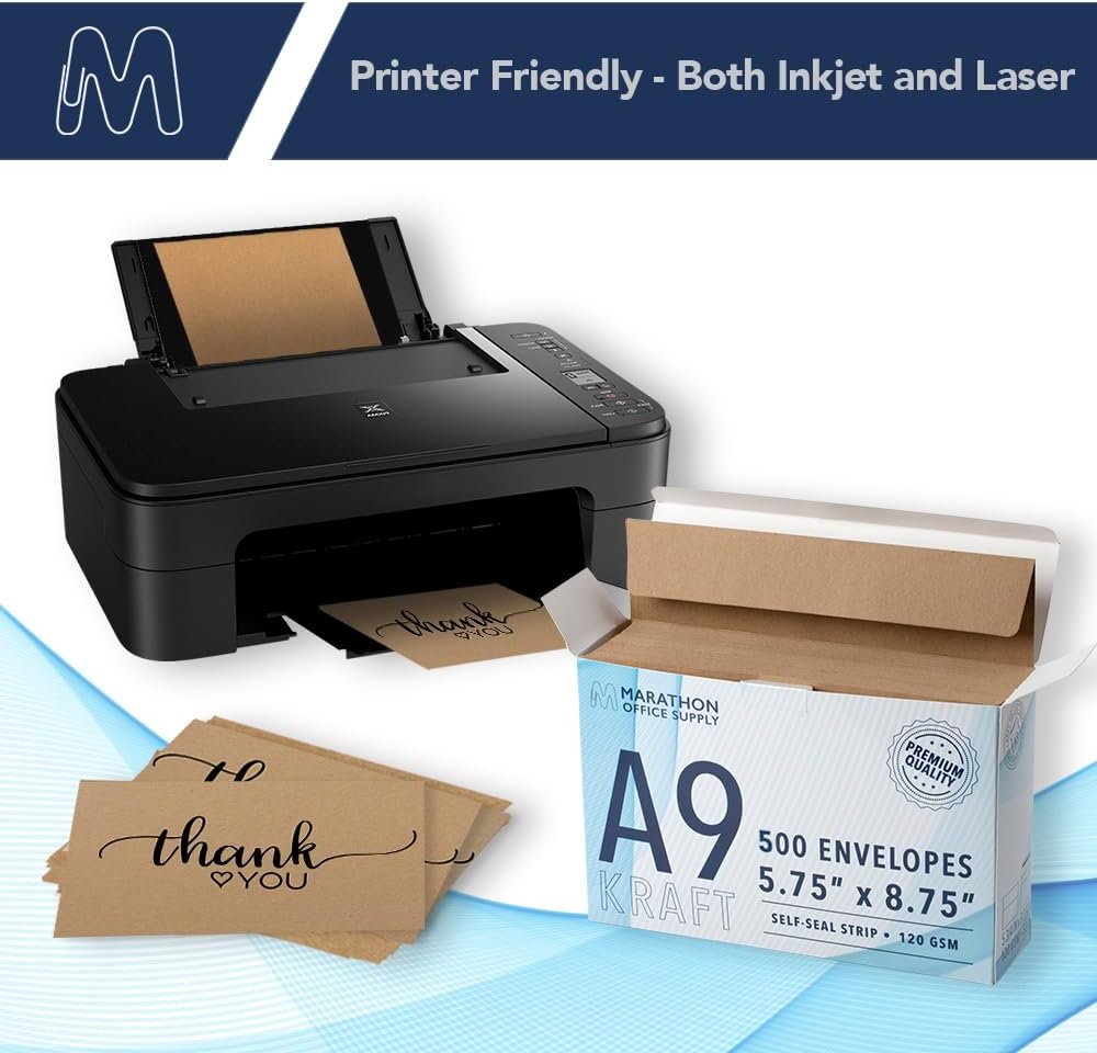 MOS A9 Kraft Envelopes 5.75 x 8.75 Inch 500 Pack — Brown Self-Seal Heavyweight Invitation Envelopes for Greeting Cards, Card Making, RSVP, Wedding Invitations, Business Mailings