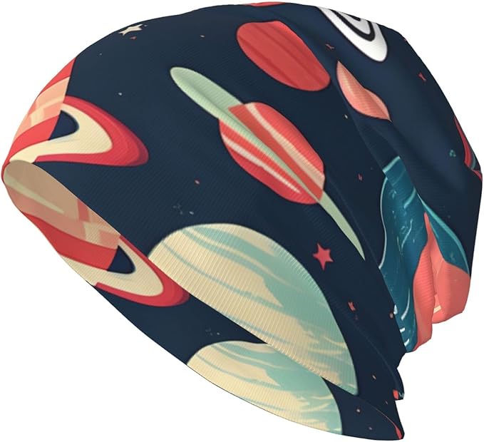YANYU Outer Space Planets Print Soft Beanie Hat for Men Women Warm Fashion Cap for Jogging Cycling Gift Outdoor Use Black
