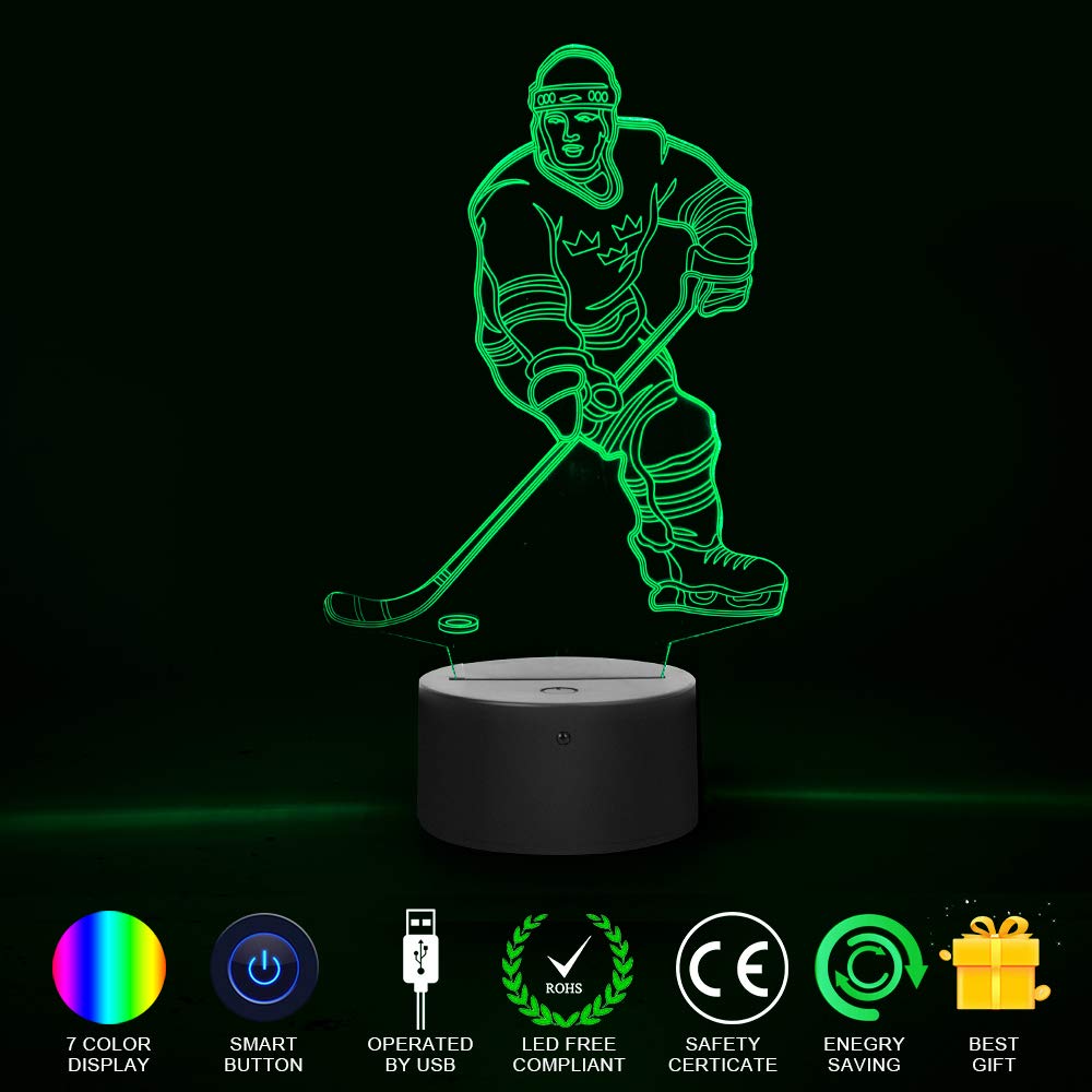 Wiscky Hockey Player 3D Night Light - 7 Led Color Changing Touch Lamp, Cool Sports Gift, Model 6441567567935, Color: Hockey 2